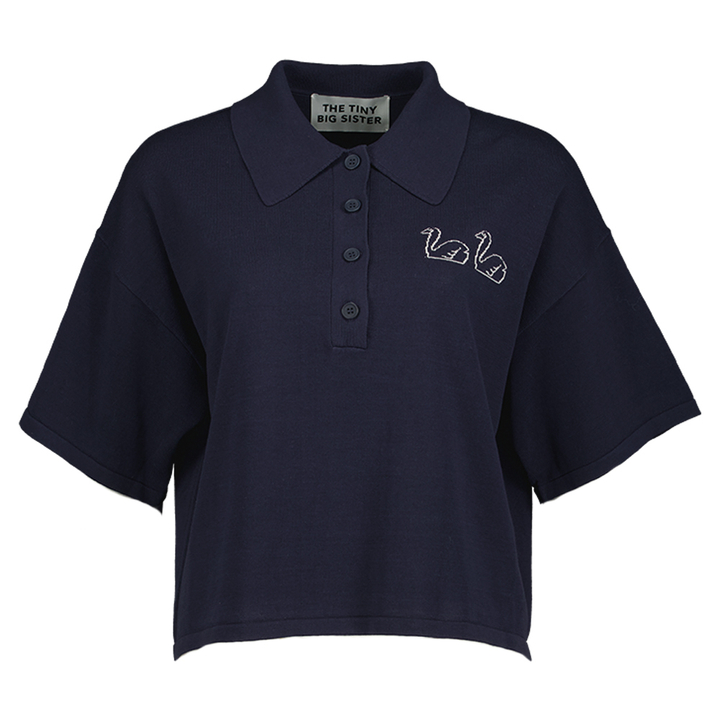 Blauwe polo met zwanen detail The Tiny Big Sister