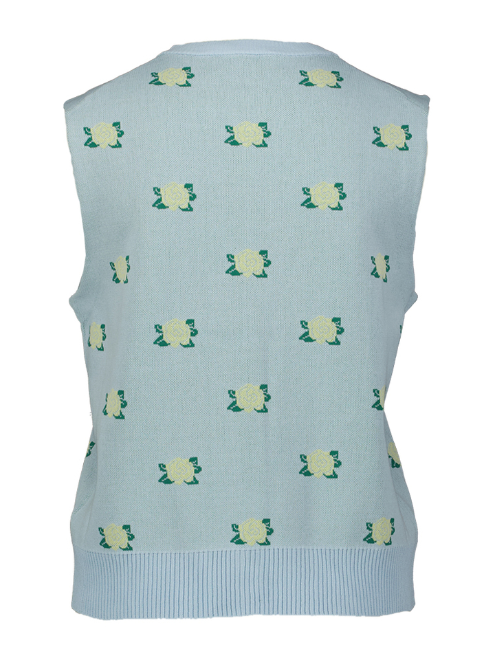 Blauwe gilet met bloemeprint The Tiny Big Sister