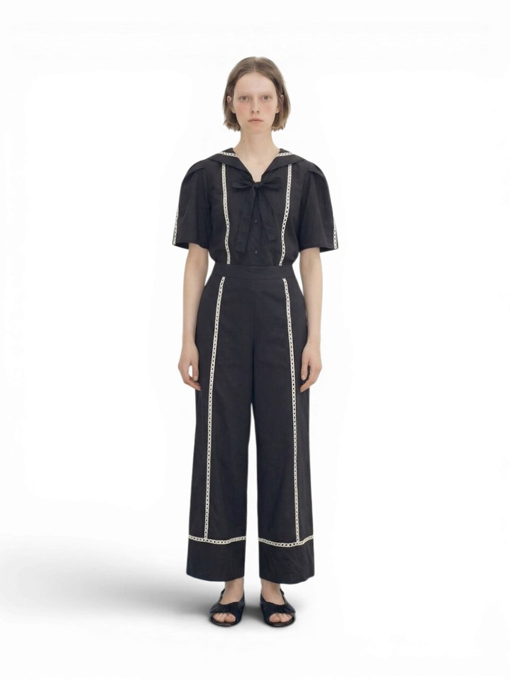Blauwe broek met ecru detail The Tiny Big Sister