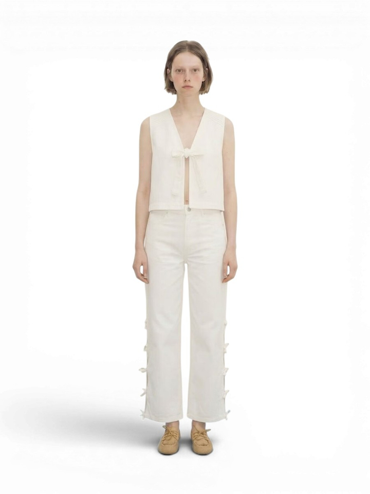 Beige broek met strikdetail The Tiny Big Sister