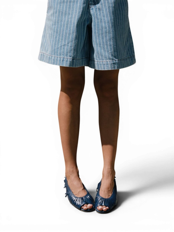 Lichtblauwe denim short met strepen The Tiny Big Sister