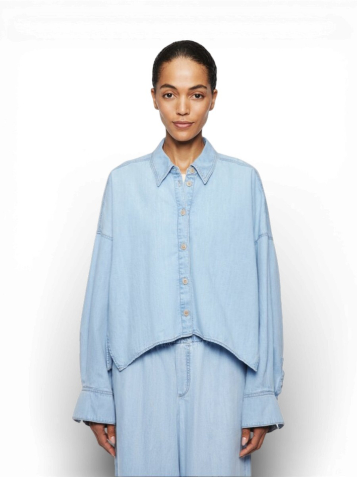 Lichtblauw denim oversized overhemdblouse Oshia Dyrkorn
