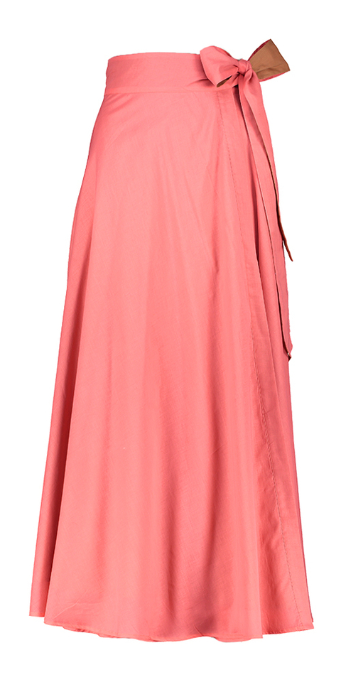 Roze lange wikkelrok met bruine detail Niu