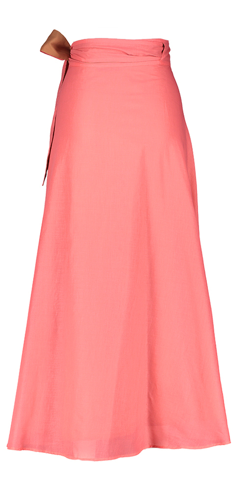 Roze lange wikkelrok met bruine detail Niu