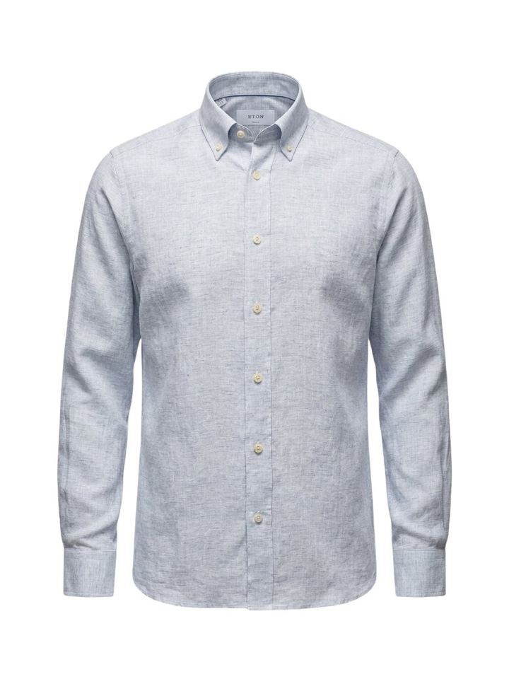 Lichtblauw linnen hemd (regular fit) met lange mouwen Eton 