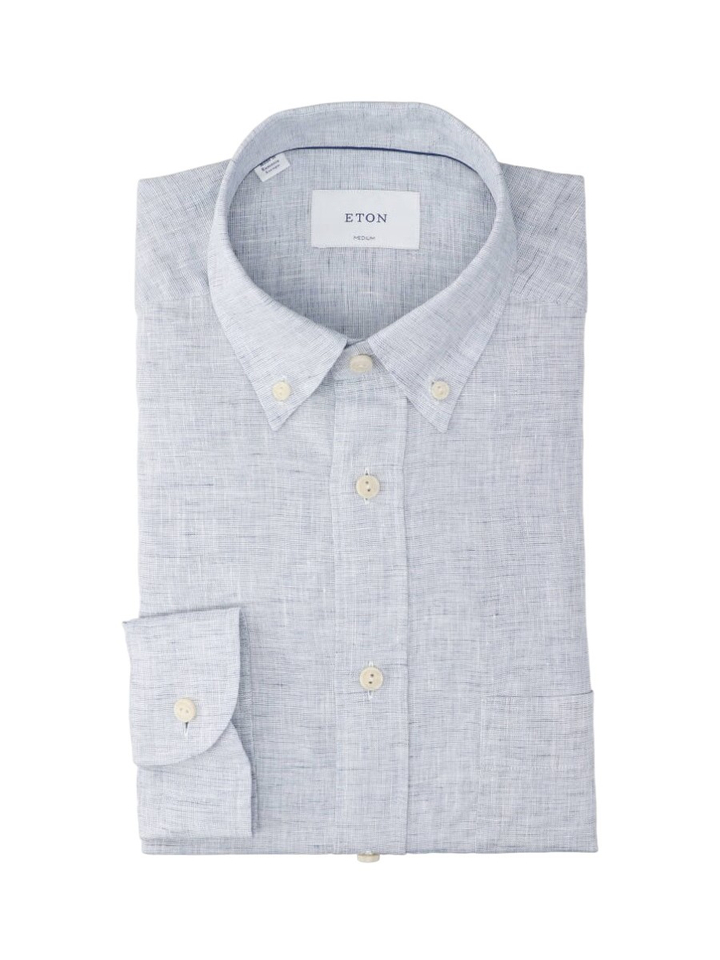 Lichtblauw linnen hemd (regular fit) met lange mouwen Eton 