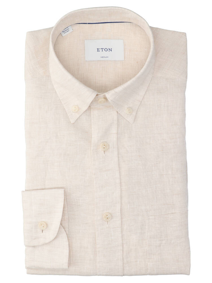 Geel linnen hemd (regular fit) met lange mouwen Eton