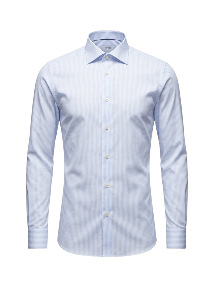 Lichtblauw katoenen hemd (slim fit) met strepen en lange mouwen Eton 