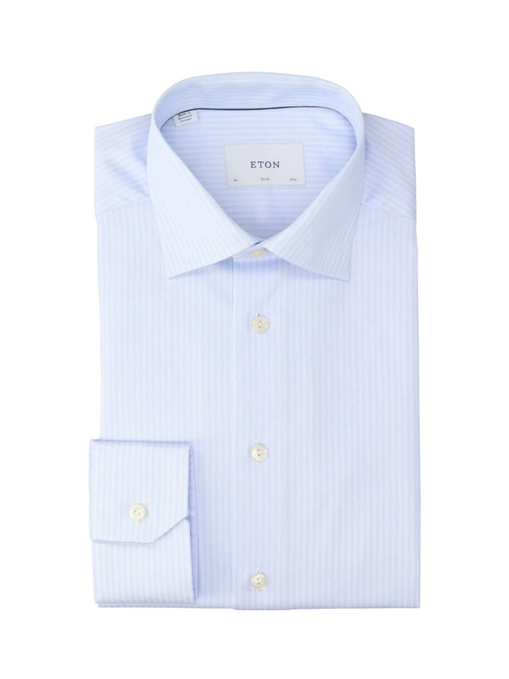 Lichtblauw katoenen hemd (slim fit) met strepen en lange mouwen Eton 