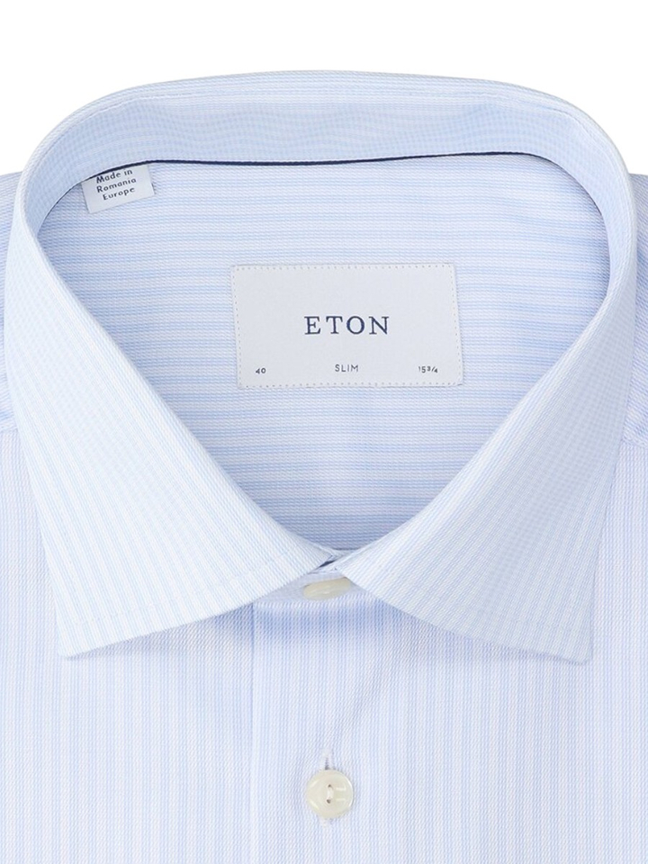 Lichtblauw katoenen hemd (slim fit) met strepen en lange mouwen Eton 