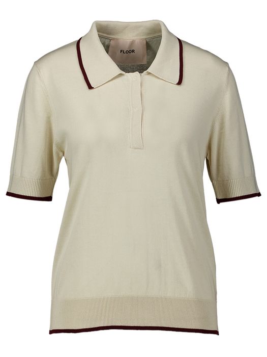 Ecru polo met bordeaux boord Floor