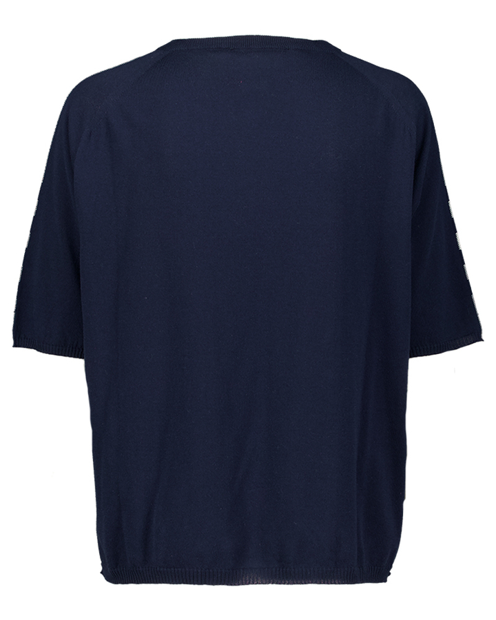 Blauwe gestreept pull met ecru FLoor 