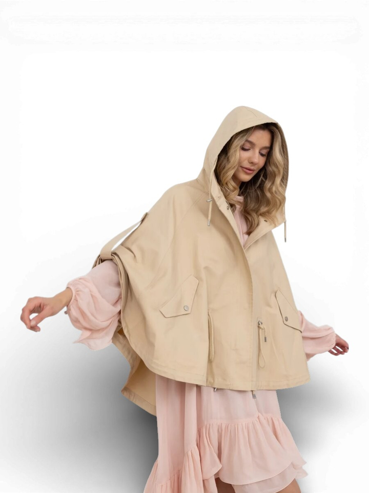 Beige poncho jas met kap Urbancode 