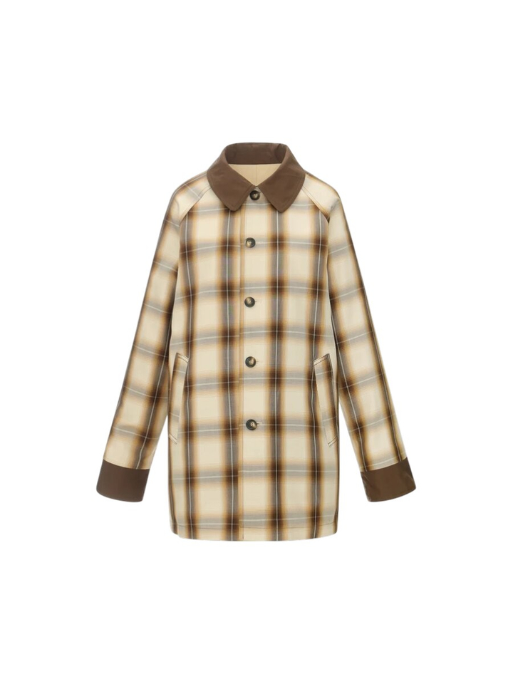 Beige halflange jas omkeerbaar met detail bruin Urbancode 