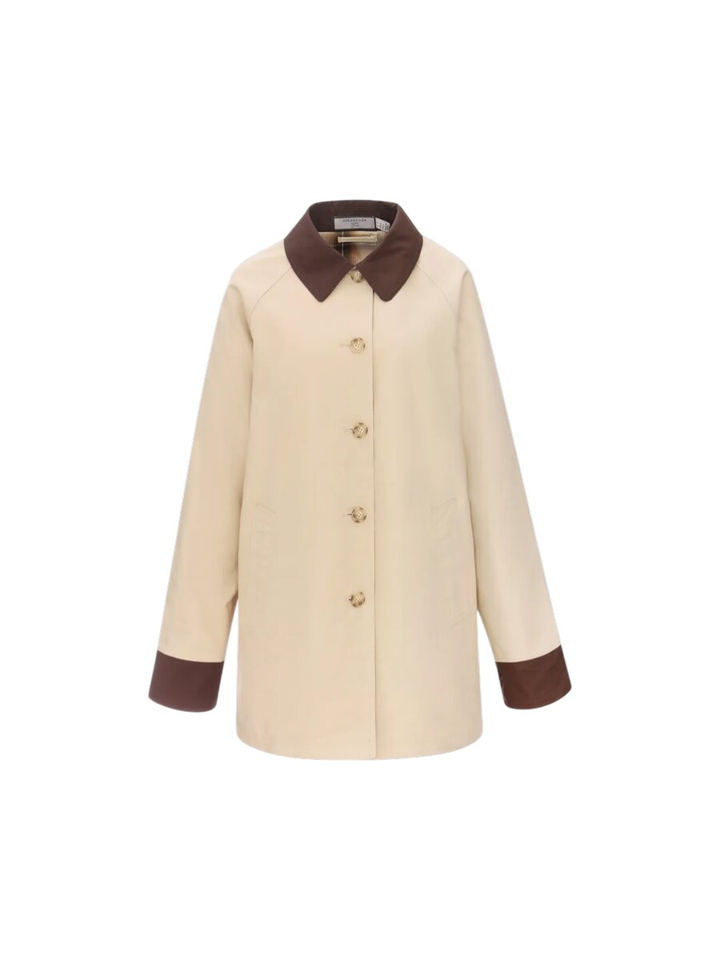 Beige halflange jas omkeerbaar met detail bruin Urbancode 