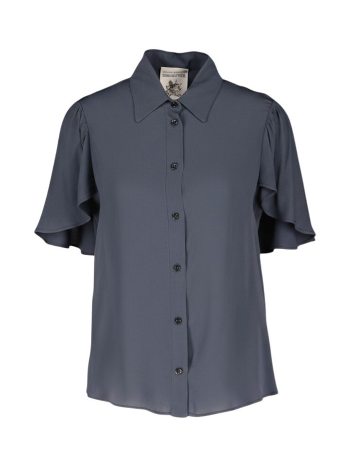 Donkerblauwe blouse met korte mouwen Semicouture