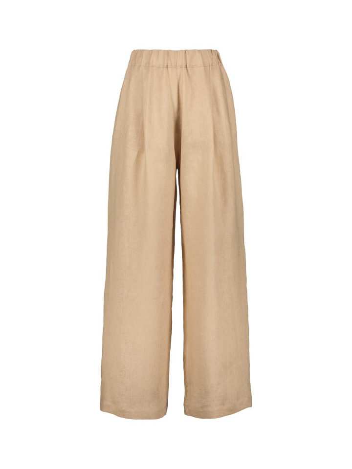 Beige linnen wijde broek met elastiek Semicouture 