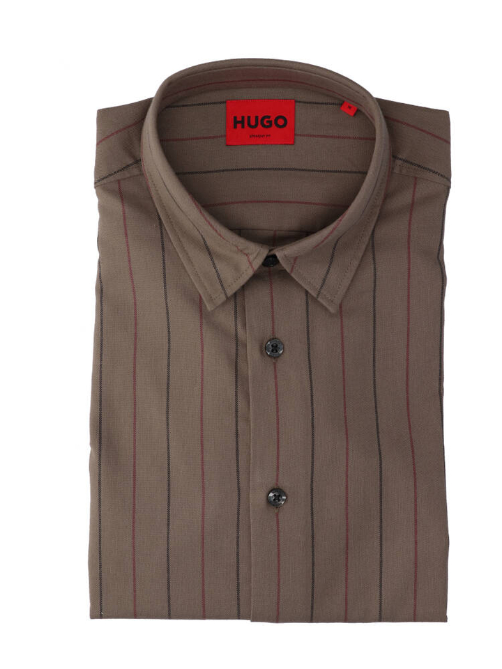 Kaki katoenen hemd (regular fit) met strepen en lange mouwen Hugo Boss