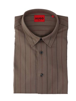 Kaki katoenen hemd (regular fit) met strepen en lange mouwen Hugo Boss
