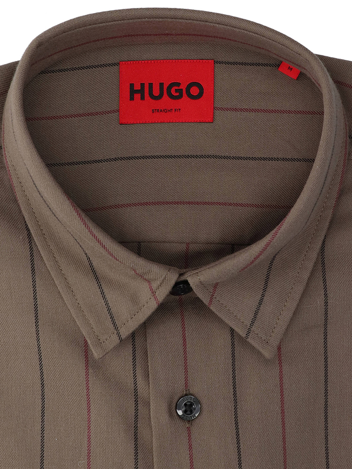 Kaki katoenen hemd (regular fit) met strepen en lange mouwen Hugo Boss