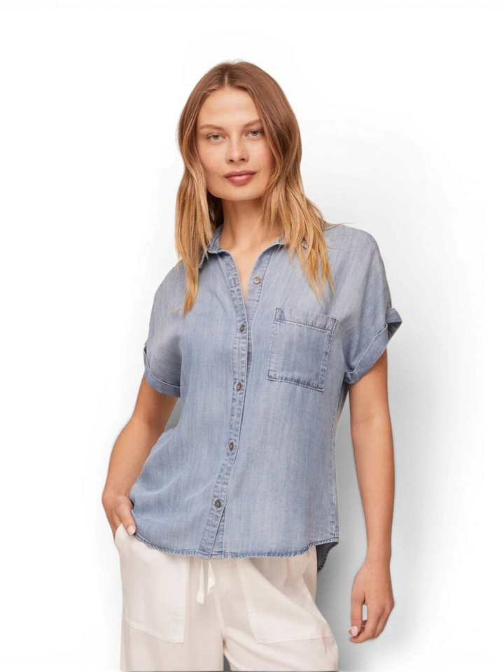 Blauwe soepelvallende bloes in jeanslook Bella Dahl