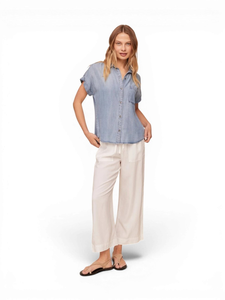 Blauwe soepelvallende bloes in jeanslook Bella Dahl