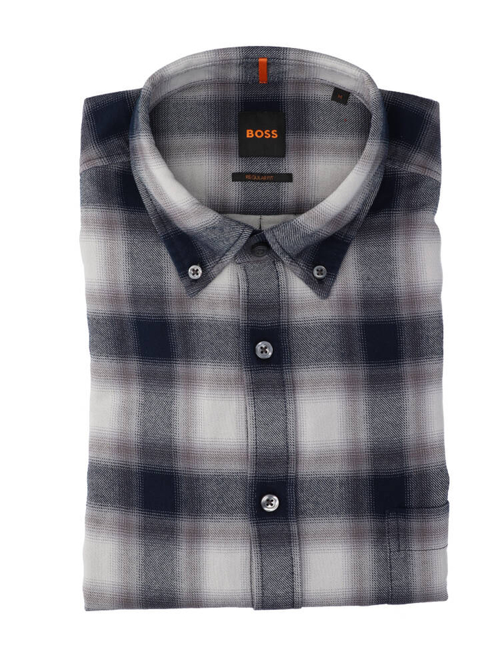Grijs en zwart katoenen hemd (regular fit) met lange mouwen Hugo Boss