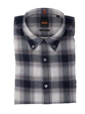 Grijs en zwart katoenen hemd (regular fit) met lange mouwen Hugo Boss