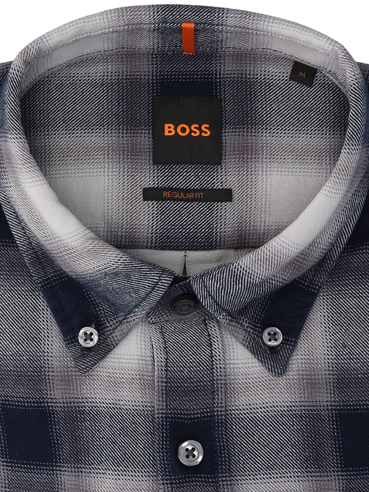 Grijs en zwart katoenen hemd (regular fit) met lange mouwen Hugo Boss