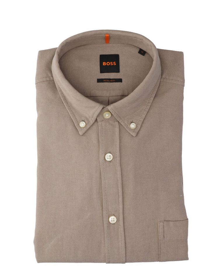 Taupe katoenen hemd (regular fit) met lange mouwen Rickert Hugo Boss 