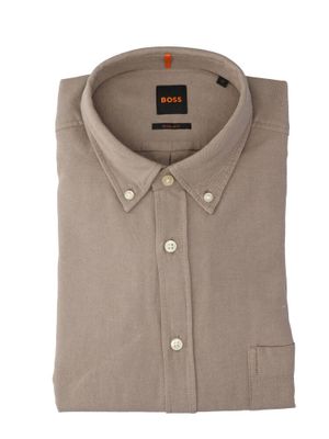 Taupe katoenen hemd (regular fit) met lange mouwen Rickert Hugo Boss
