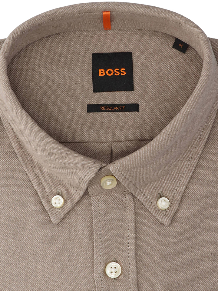 Taupe katoenen hemd (regular fit) met lange mouwen Rickert Hugo Boss 