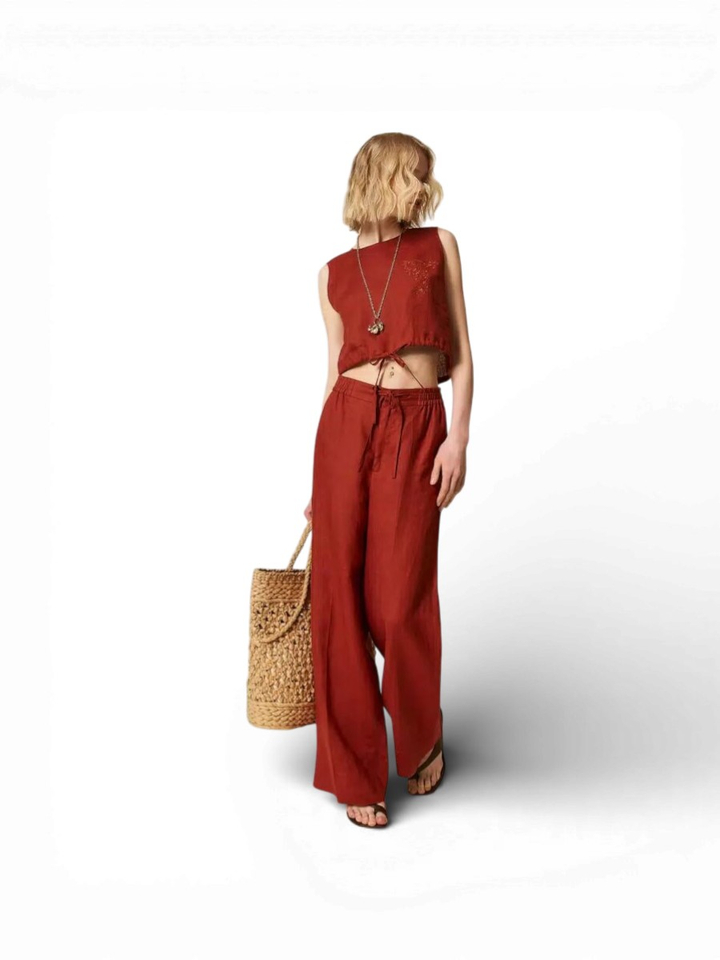 Roestkleurige broek met broderie detail Twinset Milano