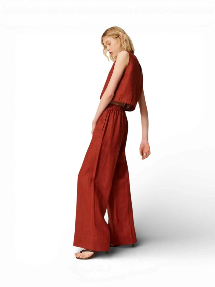 Roestkleurige broek met broderie detail Twinset Milano