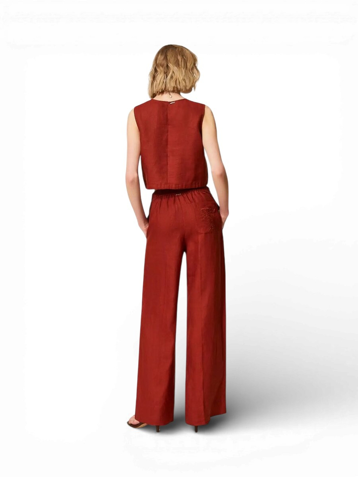 Roestkleurige broek met broderie detail Twinset Milano