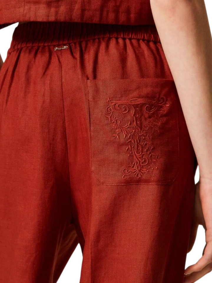 Roestkleurige broek met broderie detail Twinset Milano