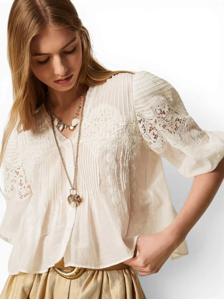 Witte bloes met kant Twinset 