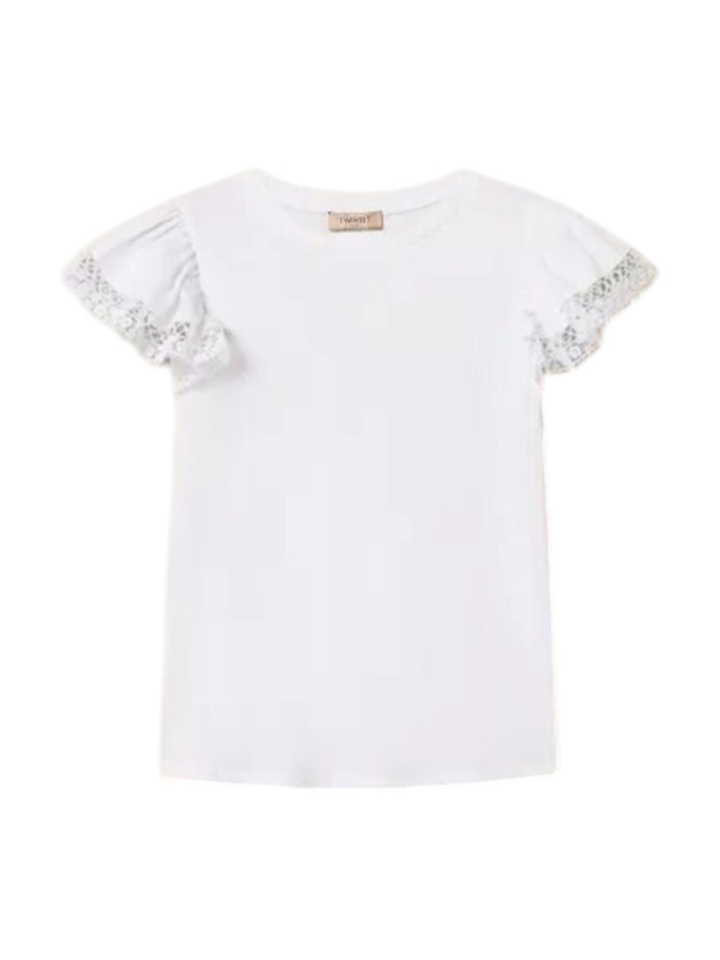 Witte regular fit t-shirt met kant Twinset 
