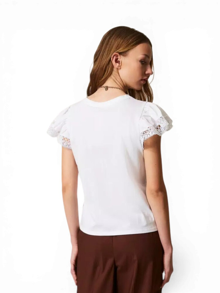 Witte regular fit t-shirt met kant Twinset 