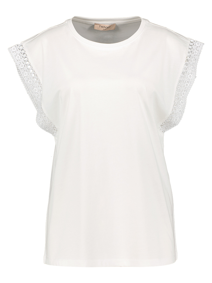 Witte T-shirt met detail aan de mouw Twinset 