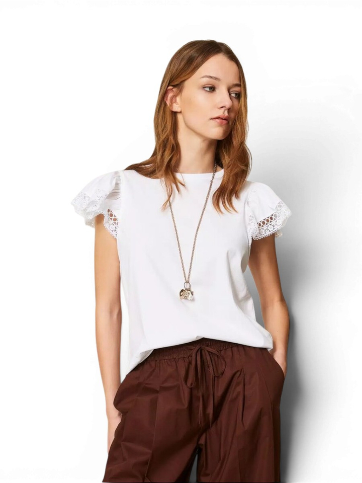 Witte T-shirt met detail aan de mouw Twinset 
