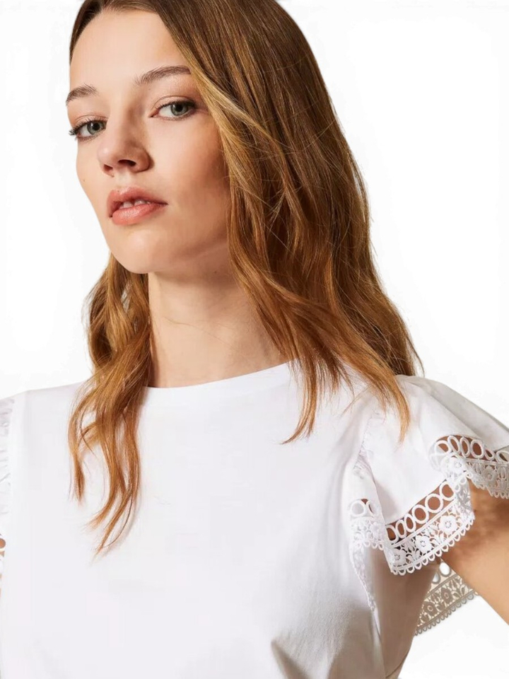 Witte T-shirt met detail aan de mouw Twinset 