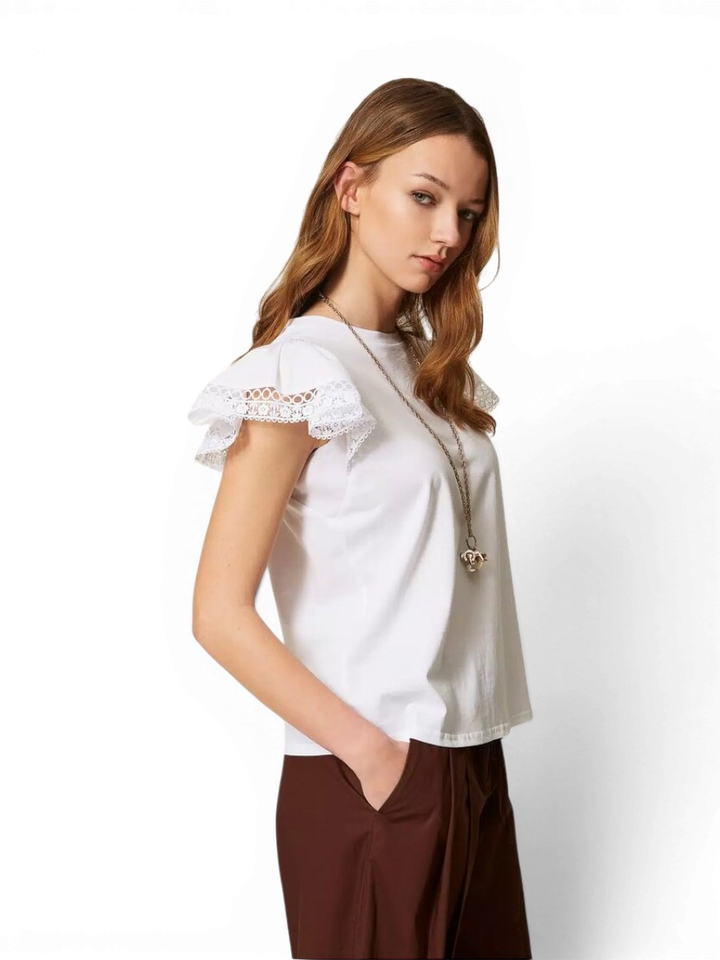 Witte T-shirt met detail aan de mouw Twinset 