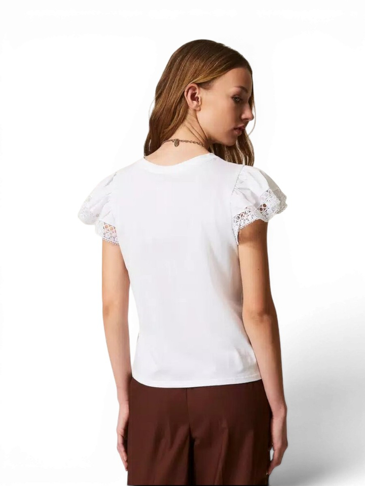 Witte T-shirt met detail aan de mouw Twinset 