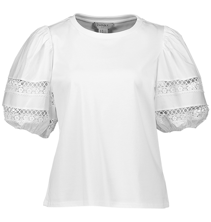 Witte t-shirt met fantasie aan de mouwen Twinset Milano