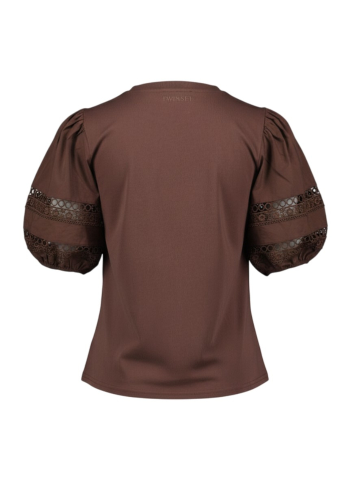 Bruine t-shirt met kant Twinset 