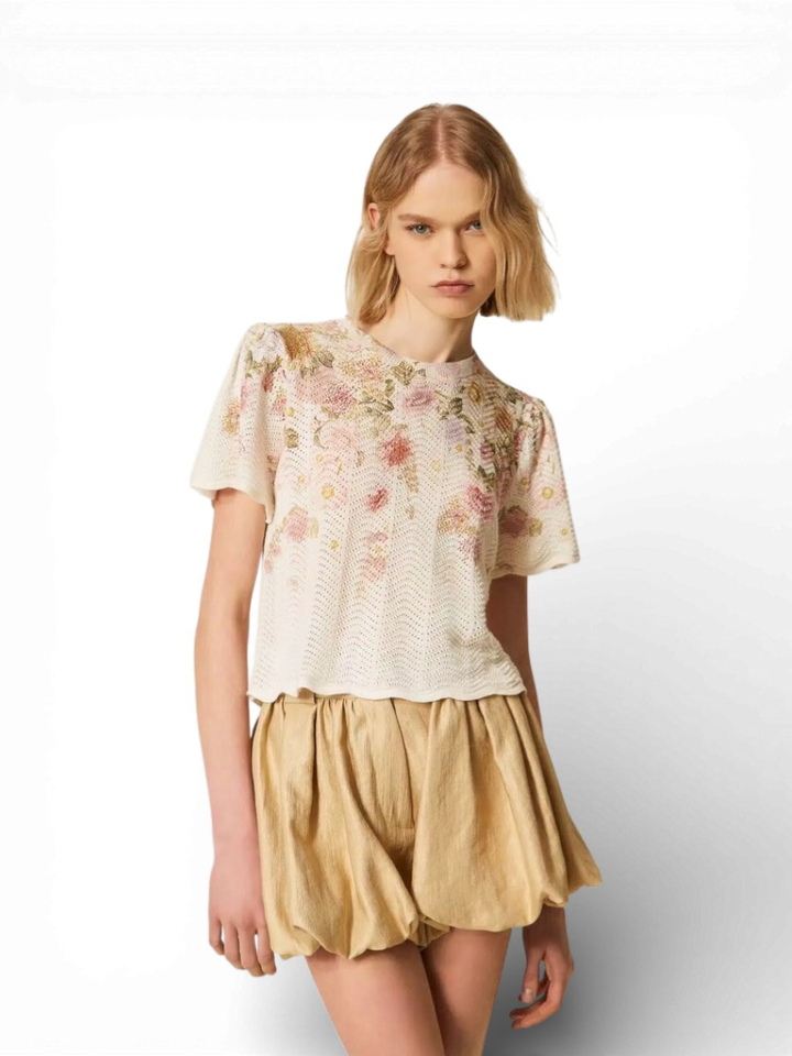 Pull in bloemenprint met linnen en katoen Twinset 