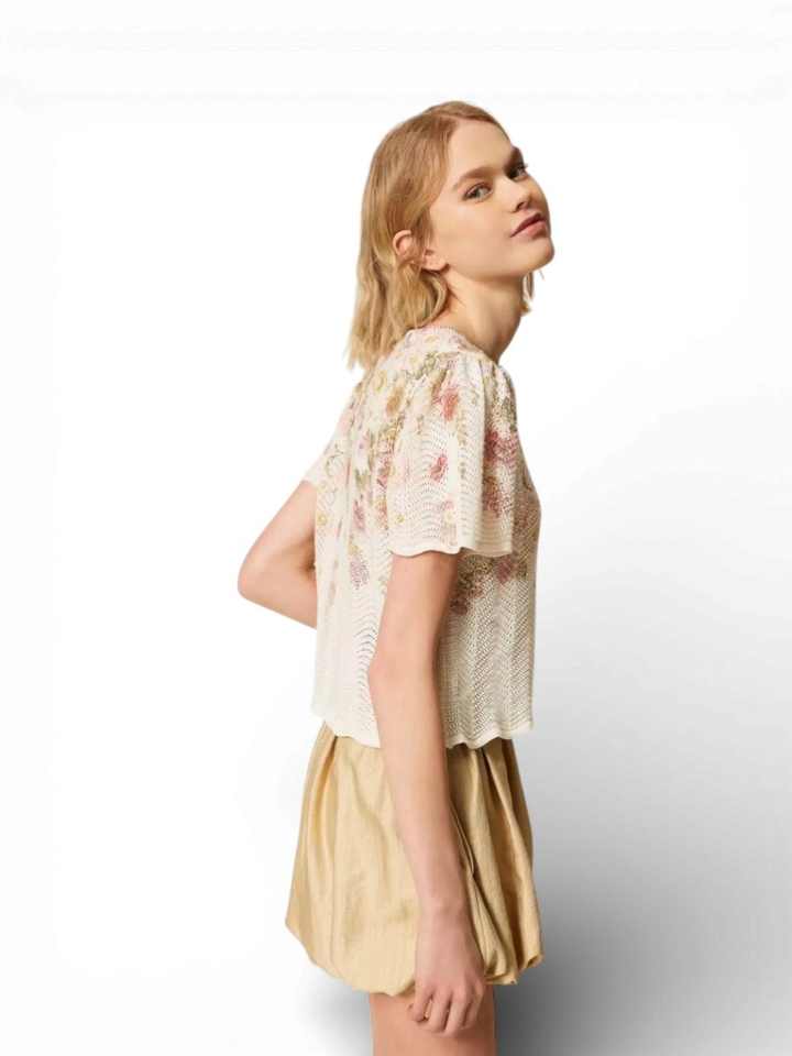 Pull in bloemenprint met linnen en katoen Twinset 