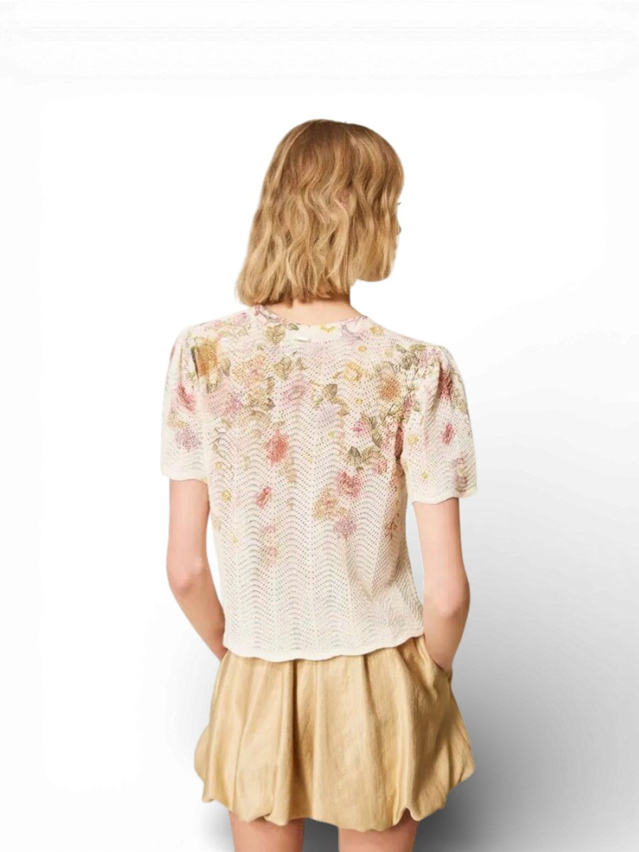 Pull in bloemenprint met linnen en katoen Twinset 