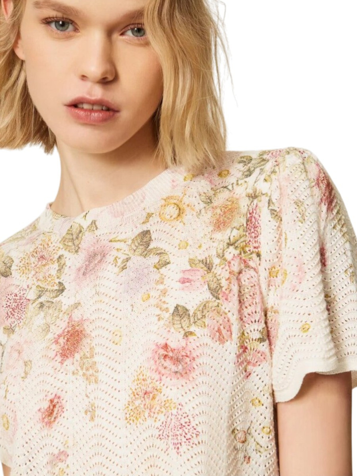 Pull in bloemenprint met linnen en katoen Twinset 